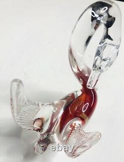 Formia Vetri Di Murano Italy Red Clear Blown Glass Swan Bird Vintage Retro