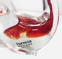 Formia Vetri Di Murano Italy Red Clear Blown Glass Swan Bird Vintage Retro