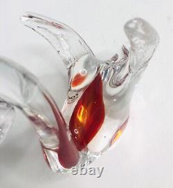 Formia Vetri Di Murano Italy Red Clear Blown Glass Swan Bird Vintage Retro