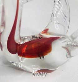 Formia Vetri Di Murano Italy Red Clear Blown Glass Swan Bird Vintage Retro