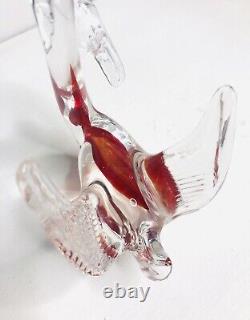 Formia Vetri Di Murano Italy Red Clear Blown Glass Swan Bird Vintage Retro