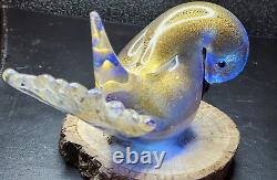 Formia Vetro Artictico Hand Blown Gold Fleck & Blue Murano Glass Bird-1.12 LBS
