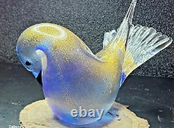 Formia Vetro Artictico Hand Blown Gold Fleck & Blue Murano Glass Bird-1.12 LBS