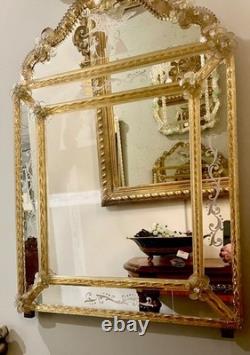 Fratelli Tosi Murano Glass Venetian Mirror Gold Leaf Hand Etched Italy