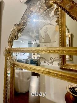 Fratelli Tosi Murano Glass Venetian Mirror Gold Leaf Hand Etched Italy
