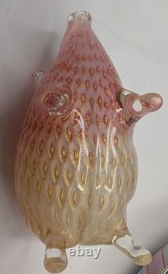 Fratelli Toso Murano VTG Opal Pink White Gold Flecks Bubbles Italian Art Glass