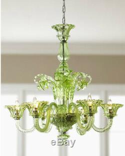 French Style Chandelier Green Glass Hand Blown Dinning Room Formal Lighting