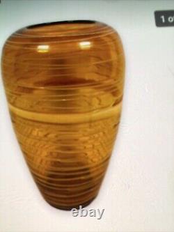 Fulvio Bianconi Murano threadedAmber glass Vase swirl hand blown vintage MCM 13