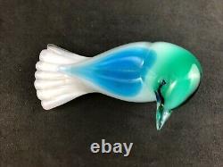 GIULIANO TOSI Murano Italy Blue Green White 5 Bird Figurine Signed 1993