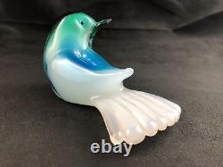 GIULIANO TOSI Murano Italy Blue Green White 5 Bird Figurine Signed 1993