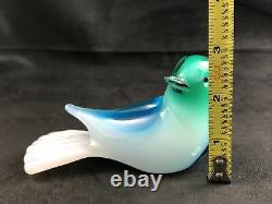 GIULIANO TOSI Murano Italy Blue Green White 5 Bird Figurine Signed 1993