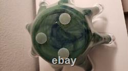 GLASS BOWL MURANO SWIRL RUFFLED BLUE & GREEN, WithLABEL. ITALY, LARGE HAND BLOWN