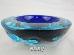 Galliano Ferro Murano dimpled geode bowl sommerso ice blue & turquoise 70's