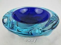 Galliano Ferro Murano dimpled geode bowl sommerso ice blue & turquoise 70's