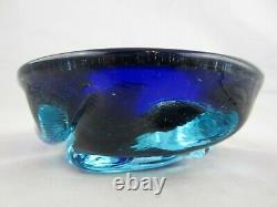 Galliano Ferro Murano dimpled geode bowl sommerso ice blue & turquoise 70's