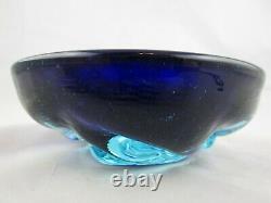Galliano Ferro Murano dimpled geode bowl sommerso ice blue & turquoise 70's