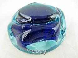 Galliano Ferro Murano dimpled geode bowl sommerso ice blue & turquoise 70's