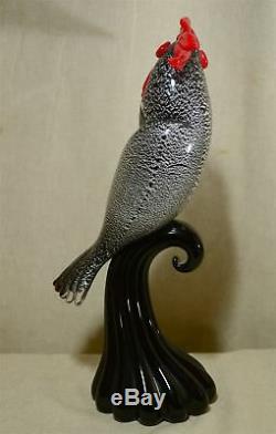 Gambaro & Poggi 14.5 Murano Black Sommerso & Red Art Glass Bird, Silver Flakes