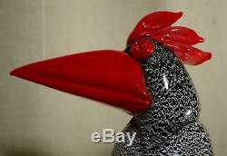 Gambaro & Poggi 14.5 Murano Black Sommerso & Red Art Glass Bird, Silver Flakes