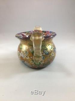 Gambaro & Poggi Millefiori Gold Flake Handblown Glass Vase Handles Murano Italy