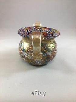 Gambaro & Poggi Millefiori Gold Flake Handblown Glass Vase Handles Murano Italy