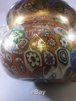 Gambaro & Poggi Millefiori Gold Flake Handblown Glass Vase Handles Murano Italy