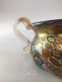 Gambaro & Poggi Millefiori Gold Flake Handblown Glass Vase Handles Murano Italy