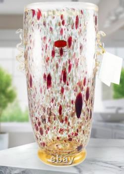 Gambaro & Poggi Murano Italy Hand Blown Glass Vase Gold 13 NWT Authentic Signed