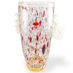 Gambaro & Poggi Murano Italy Hand Blown Glass Vase Gold 13 NWT Authentic Signed