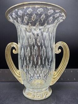 Gambaro & Poggi Murano Italy Hand Blown Glass Vase Gold Flakes Signed