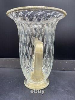 Gambaro & Poggi Murano Italy Hand Blown Glass Vase Gold Flakes Signed