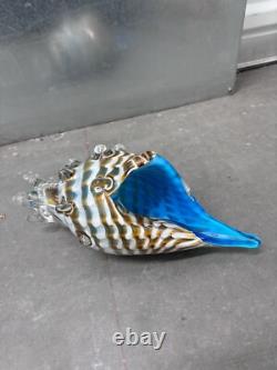 Glass Figure Murano Style Sea Shell Blue and White Hand Blown Glass
