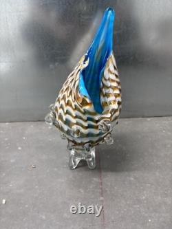 Glass Figure Murano Style Sea Shell Blue and White Hand Blown Glass