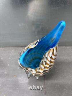 Glass Figure Murano Style Sea Shell Blue and White Hand Blown Glass
