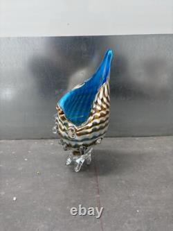 Glass Figure Murano Style Sea Shell Blue and White Hand Blown Glass