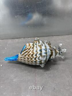 Glass Figure Murano Style Sea Shell Blue and White Hand Blown Glass