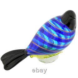 Glass Of Venice Murano Glass Filigrana Tropical Bird Blue 5 Inches Hand Blown