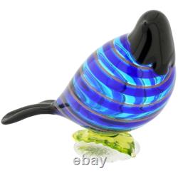 Glass Of Venice Murano Glass Filigrana Tropical Bird Blue 5 Inches Hand Blown