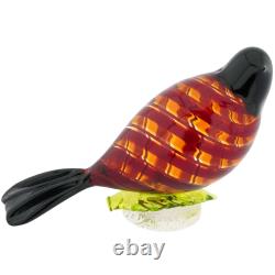 Glass Of Venice Murano Glass Filigrana Tropical Bird Red 5 Inches Hand Blown i