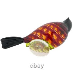Glass Of Venice Murano Glass Filigrana Tropical Bird Red 5 Inches Hand Blown i