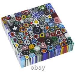 Glass Of Venice Murano Glass Hand Blown Millefiori Square Paperweight 4 Inch Mul