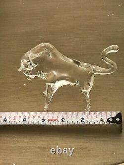 Glass Raging Bull Sculpture Murano Blown Art Glass Style Crystal Clear FABULOUS