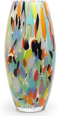 Glass Vase Multicolor Confetti Hand Blown Murano-Style Art Glass for Flower and