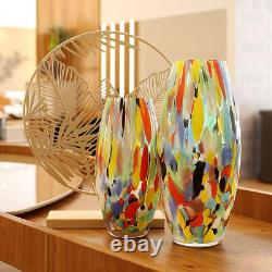 Glass Vase Multicolor Confetti Hand Blown Murano-Style Art Glass for Flower and