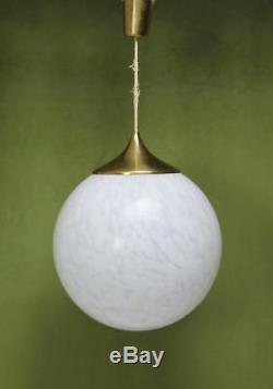 Globe Chandelier in White Mottled Murano Hand blown Glass Italy 1970