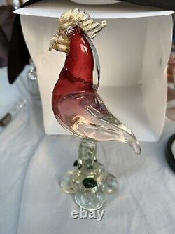 Gorgeous Murano Cockatiel or Parrot on Clear Base with Leaves Blown Glass Heavy