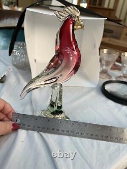 Gorgeous Murano Cockatiel or Parrot on Clear Base with Leaves Blown Glass Heavy