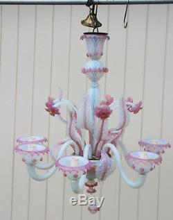 Gorgeous Venetian MURANO handblown pink glass Chandelier 6 arms 1970 Italy