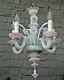 Gorgeous pink white murano hand blown 5 arms chandelier italian 1970 rare