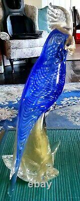 Grand 1950's Seguso Murano 14 Cockatoo Blue Swirl & Gold Aventurine